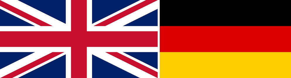 Obok siebie flaga brytyjska i niemiecka