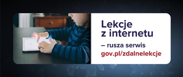 Plakat informujący o uruchomieniu serwisu: gov.pl/zdalnelekcje